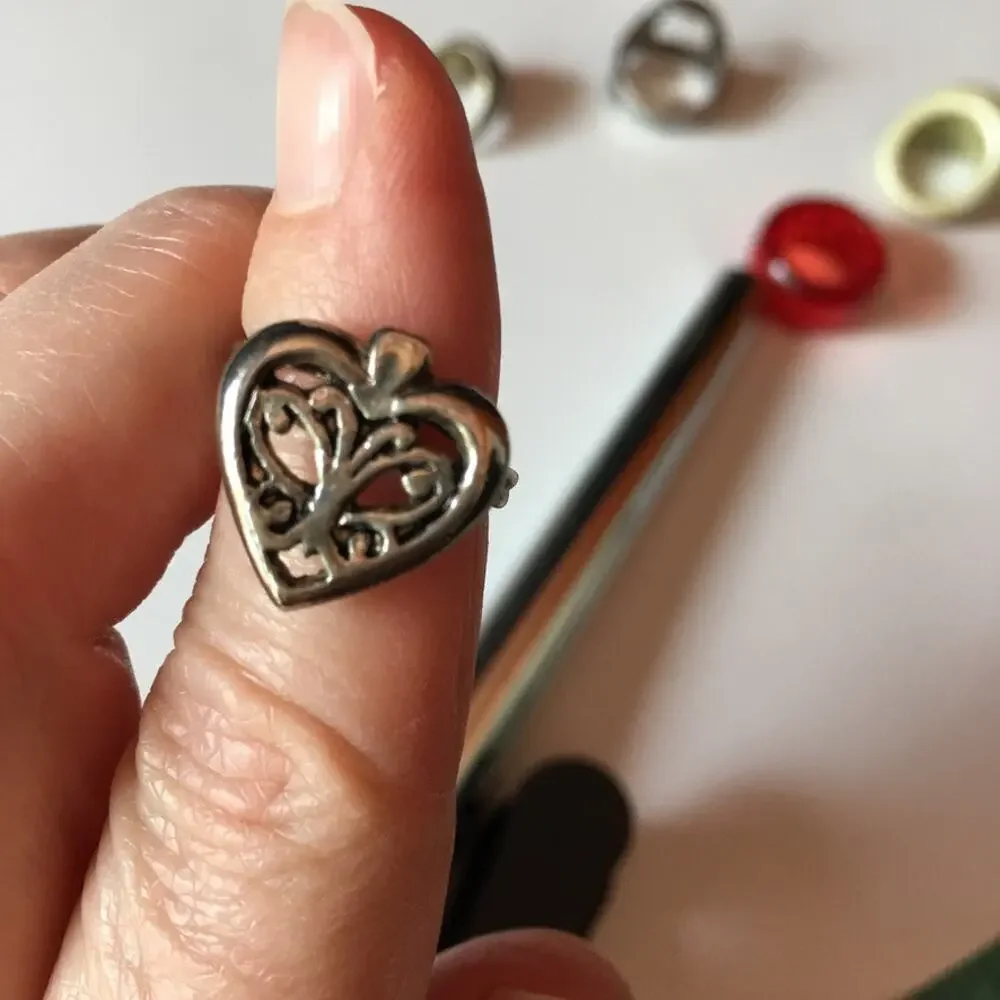 Scrollwork Heart silver tone ring, adjustable sizing